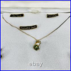 Jade Necklace and Earring Set With Pearls 14k Gold Posts Vintage