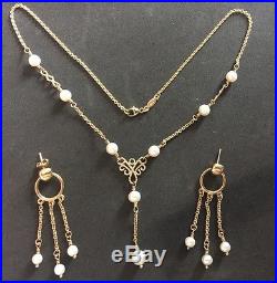 James Avery 14k Gold Romantic Pearl Necklace and Earring Set