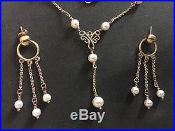 James Avery 14k Gold Romantic Pearl Necklace and Earring Set