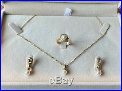 James Avery 14k Yellow Gold Beaded Pearl Earrings, Necklace & Ring Set (Retired)