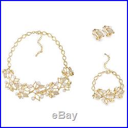 Janeo Vine Jewellery Set, Swarovski Crystal Elements Pearls Necklace, Bridal Gift