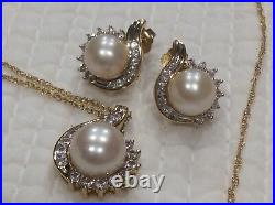 Jewelry 925 Sterling Silver Cz Pearl Pendant and Earrings Set Women Gift Cz