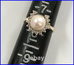 Jewelry Pearls Diamond Set 14 Karat Gold Ring Sz 8.5 Pendant Earrings