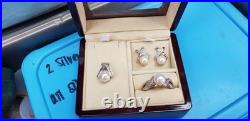 Jewelry Set White Gold 10K Pearl Ring Size 10 Earrings and Necklace Set