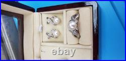 Jewelry Set White Gold 10K Pearl Ring Size 10 Earrings and Necklace Set