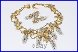 Jose & Maria BARRERA Gold Plated Pearl Grape Leaf Necklace Earrings Set