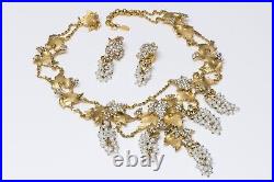 Jose & Maria BARRERA Gold Plated Pearl Grape Leaf Necklace Earrings Set