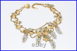 Jose & Maria BARRERA Gold Plated Pearl Grape Leaf Necklace Earrings Set