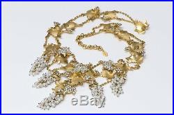 Jose & Maria BARRERA Gold Plated Pearl Grape Leaf Necklace Earrings Set