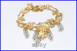 Jose & Maria BARRERA Gold Plated Pearl Grape Leaf Necklace Earrings Set