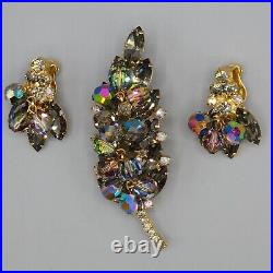 Juliana DeLizza Elster VERIFIED Gray Navette AB Rhinestone Bead Brooch Earrings