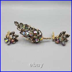 Juliana DeLizza Elster VERIFIED Gray Navette AB Rhinestone Bead Brooch Earrings