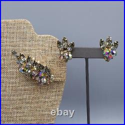 Juliana DeLizza Elster VERIFIED Gray Navette AB Rhinestone Bead Brooch Earrings