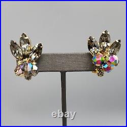 Juliana DeLizza Elster VERIFIED Gray Navette AB Rhinestone Bead Brooch Earrings