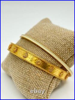 Julie Vos 2 Piece 24K Gold Plated Mother Pearl Hammered Bangle Bracelet Sets