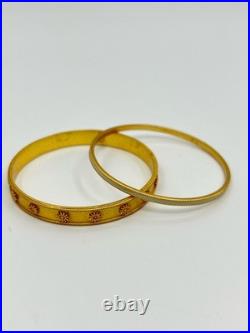Julie Vos 2 Piece 24K Gold Plated Mother Pearl Hammered Bangle Bracelet Sets