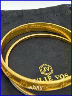 Julie Vos 2 Piece 24K Gold Plated Mother Pearl Hammered Bangle Bracelet Sets