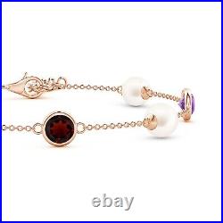June Birthstone- Freshwater Pearl Bracelet with Bezel-Set Gemstones in Rose Gold