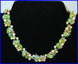 KRAMER American Vintage Green Crystal and Pearl Necklace & Clip on Earrings Set