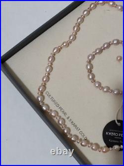KYOTO PEARL Genuine Freshwater Pink 18 9ct Gold Necklace Earrings Bracelet Set