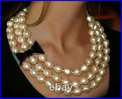 Kate Spade Bow Black Tie Optional Triple 3 Strand Pearl Necklace Earrings Set