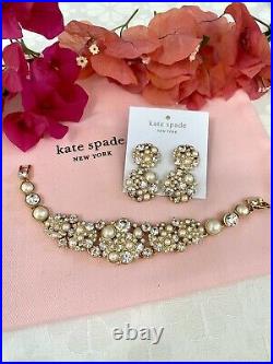 Kate Spade PICK A PEARL Crystal Cluster Gold Bracelet & Earrings SET Bridal