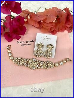 Kate Spade PICK A PEARL Crystal Cluster Gold Bracelet & Earrings SET Bridal