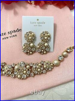 Kate Spade PICK A PEARL Crystal Cluster Gold Bracelet & Earrings SET Bridal