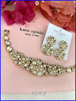 Kate Spade PICK A PEARL Crystal Cluster Gold Bracelet & Earrings SET Bridal