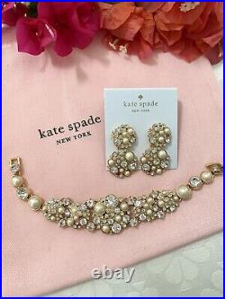 Kate Spade PICK A PEARL Crystal Cluster Gold Bracelet & Earrings SET Bridal