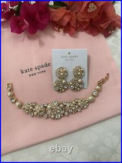 Kate Spade PICK A PEARL Crystal Cluster Gold Bracelet & Earrings SET Bridal