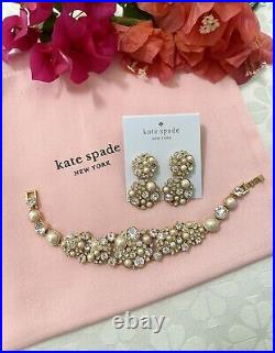 Kate Spade PICK A PEARL Crystal Cluster Gold Bracelet & Earrings SET Bridal