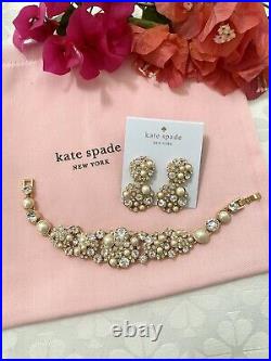 Kate Spade PICK A PEARL Crystal Cluster Gold Bracelet & Earrings SET Bridal