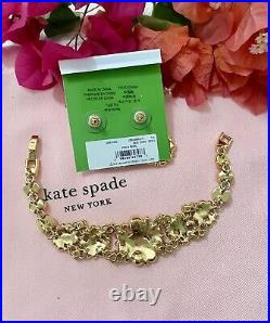 Kate Spade PICK A PEARL Crystal Cluster Gold Bracelet & Earrings SET Bridal