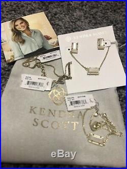 Kendra Scott Mother Of Pearl & Gold Necklace Bracelet Earrings Set NWT