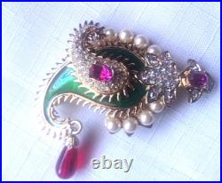 Kenneth Jay Lane KJL Vintage Maharani Paisley Enamel & Pearl Pin & Earrings Set