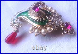 Kenneth Jay Lane KJL Vintage Maharani Paisley Enamel & Pearl Pin & Earrings Set