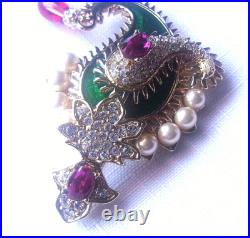 Kenneth Jay Lane KJL Vintage Maharani Paisley Enamel & Pearl Pin & Earrings Set
