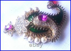 Kenneth Jay Lane KJL Vintage Maharani Paisley Enamel & Pearl Pin & Earrings Set