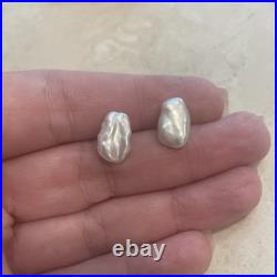 Keshi Pearl Stud Earrings Set In 14k Yellow Gold, 8 X 12 mm