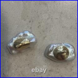 Keshi Pearl Stud Earrings Set In 14k Yellow Gold, 8 X 12 mm