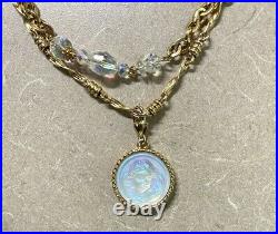 Kirks Folly Love Never Dies Gold Tone Necklace/Bracelet Set MOP Angel Pendant