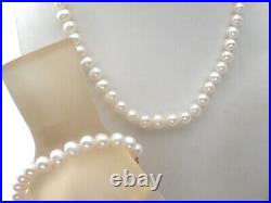 Knotted Pearl Set Necklace & Bracelet 14K Gold Clasp 18 Long Creamy White 9mm