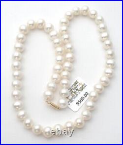 Knotted Pearl Set Necklace & Bracelet 14K Gold Clasp 18 Long Creamy White 9mm