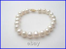 Knotted Pearl Set Necklace & Bracelet 14K Gold Clasp 18 Long Creamy White 9mm