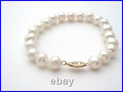 Knotted Pearl Set Necklace & Bracelet 14K Gold Clasp 18 Long Creamy White 9mm