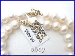 Knotted Pearl Set Necklace & Bracelet 14K Gold Clasp 18 Long Creamy White 9mm