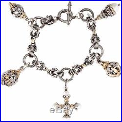 Konstantino 18k Gold & Silver Pearl Set Ornate Charm Bracelet 64G, 7.5 Long