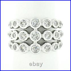 Krypell 18K White Gold 1.87ct Bezel Set Diamond 3 Row Bubble Bead Wide Band Ring