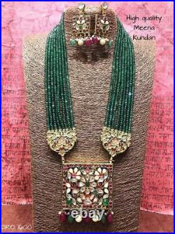 Kundan High Quality Jewelry Necklace Green Bollywood Ethnic Women Bridal Set JC